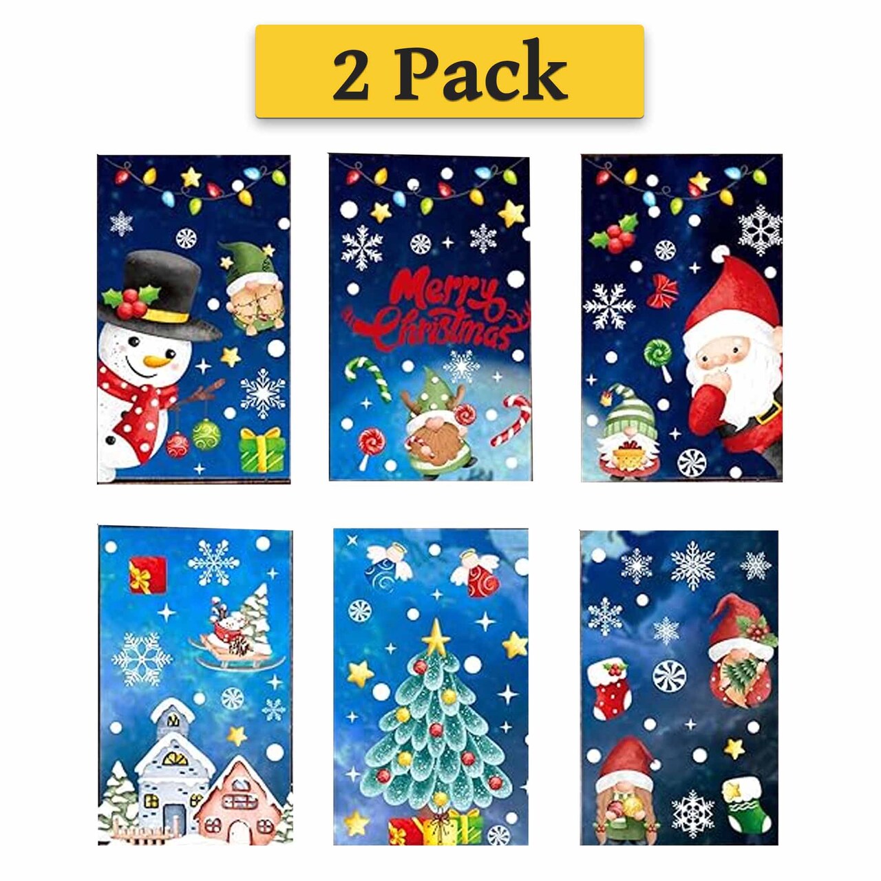 Christmas Window Clings for Glass Double-Side Reusable Cute Winter Holiday Window Stickers